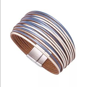 White and Blue Multi Layer Leather Bracelet
